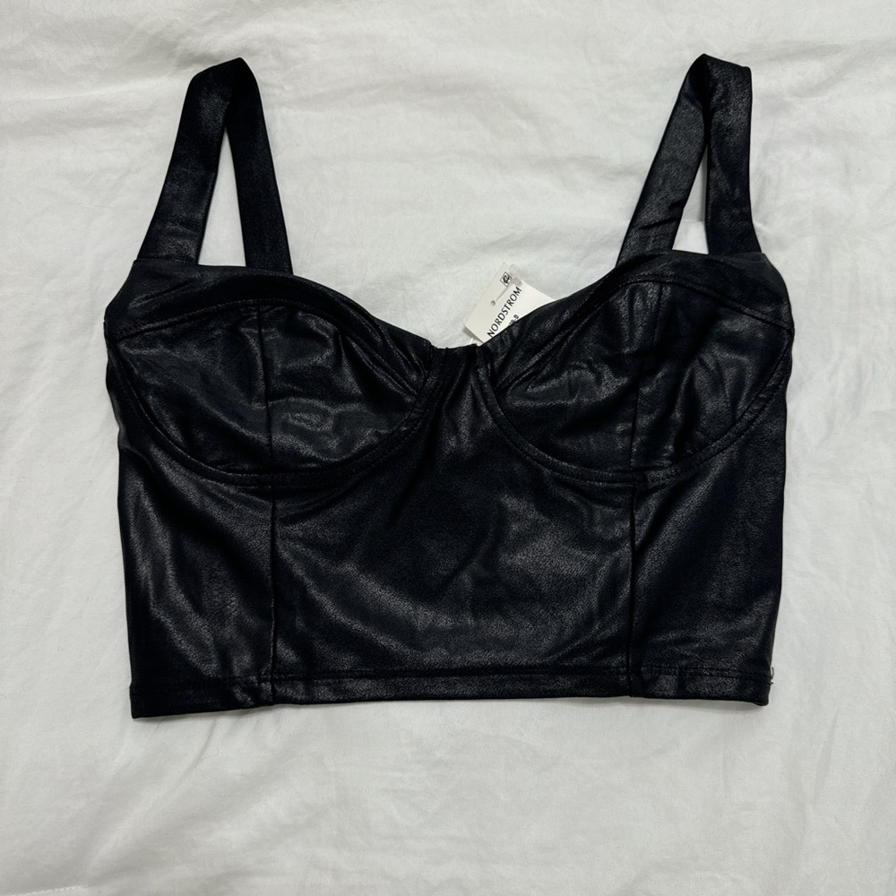 Naked Wardrobe Black Faux Leather Bustier Top